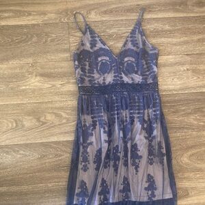 Vagabond Navy Blue Floral lace maxi  Dress size small